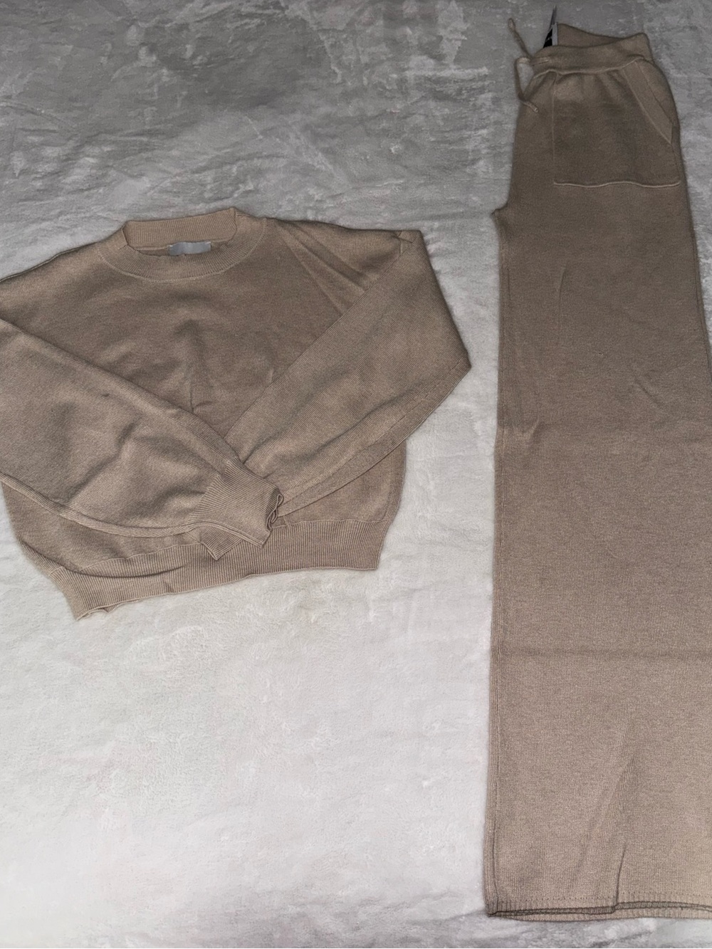 Pink Rose Beige Knit Crewneck Sweater & Pants Set